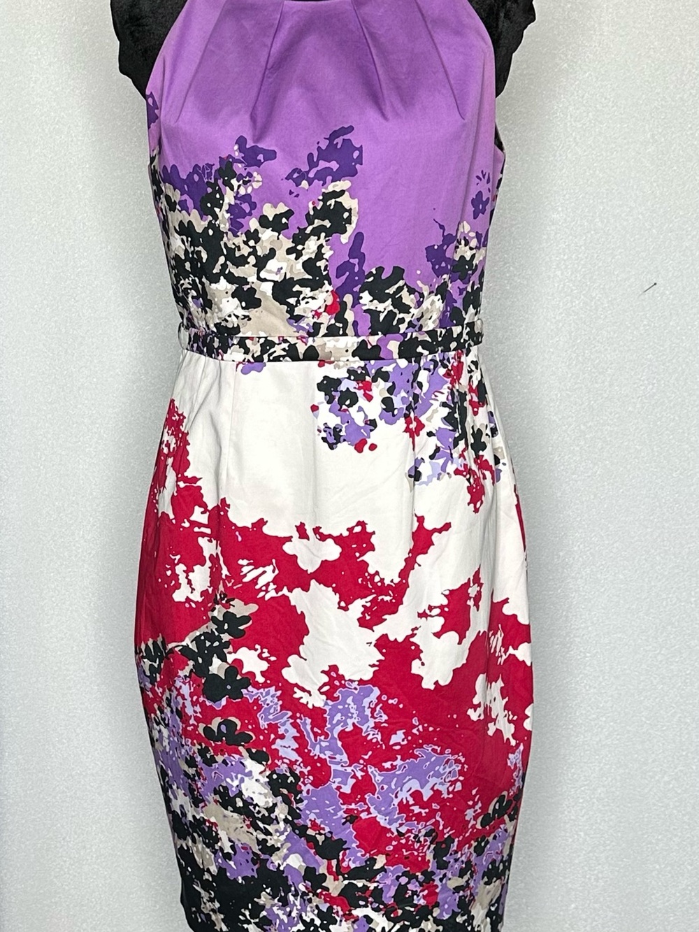 Elie Tahari Purple, Red & White Floral-Print Midi Dress